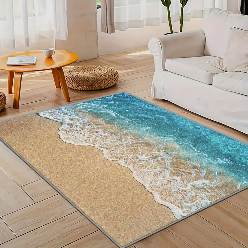 Non-Slip, Machine Washable Ocean Wave Beach Design Area Mat