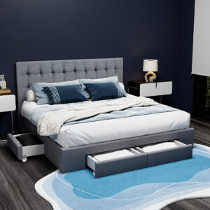 Artiss Bed Frame Queen Size with 4 Drawers Grey AVIO - Image 1