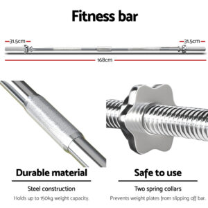 Everfit 78kg Barbell Set Weight Plates Bar Lifting Bench 168cm - Image 5