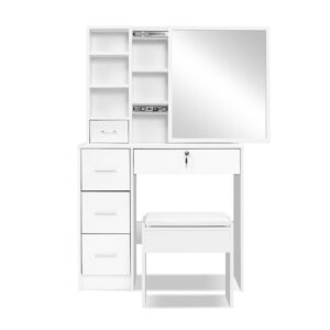 Artiss Dressing Table Stool Set Sliding Mirror White Diane - Image 3