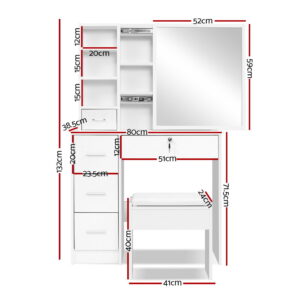 Artiss Dressing Table Stool Set Sliding Mirror White Diane - Image 4