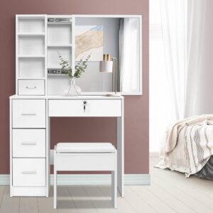 Artiss Dressing Table Stool Set Sliding Mirror White Diane - Image 1