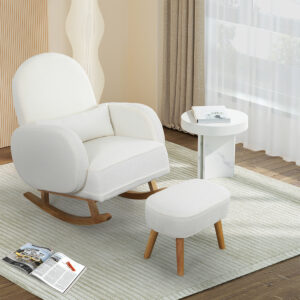 Levede Fleece Rocking Chair with footstool - Image 8