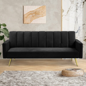 Levede Sofa Bed Convertible Velvet Lounge Recliner Couch Sleeper 3 Seater Black - Image 8
