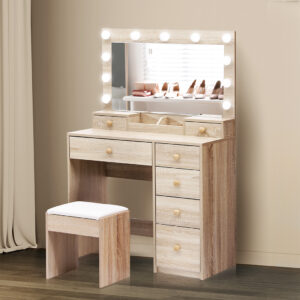 Levede Dressing Table Stool Set Oak - Image 7