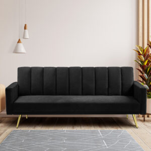Levede Sofa Bed Convertible Velvet Lounge Recliner Couch Sleeper 3 Seater Black - Image 7