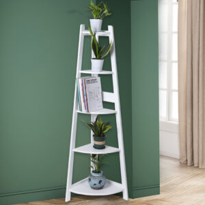Levede 5 Tier Corner Shelf Wooden Storage White - Image 8