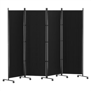 Artiss 4 Panel Room Divider Screen 217cm Wheel Fabric Black - Image 1