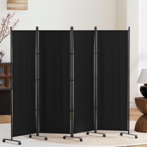 Artiss 4 Panel Room Divider Screen 217cm Wheel Fabric Black - Image 7