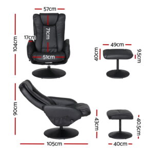 Artiss Recliner Chair Ottoman Heated Massage Black - Image 2