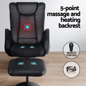 Artiss Recliner Chair Ottoman Heated Massage Black - Image 5