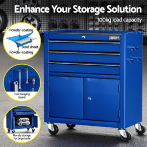 Giantz 3 Drawer Tool Box Cabinet Chest Toolbox Garage Storage Organiser - Image 4