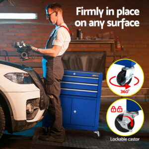 Giantz 3 Drawer Tool Box Cabinet Chest Toolbox Garage Storage Organiser - Image 5