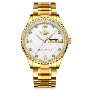 Men Luminous Quartz Watch - Full Gold With White Face - Image 1