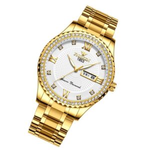 Men Luminous Quartz Watch - Full Gold With White Face - Image 2