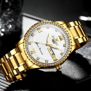 Men Luminous Quartz Watch - Full Gold With White Face - Image 5