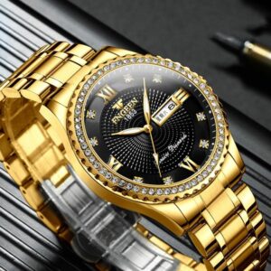 Men Luminous Quartz Watch - Full Gold With White Face - Image 6