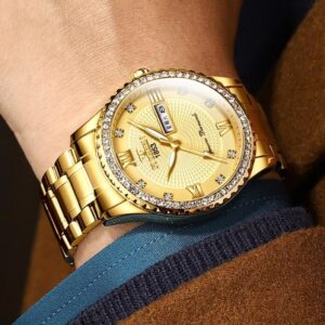 Men Luminous Quartz Watch - Full Gold With White Face - Image 7