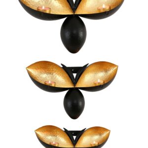 Bee Shape Wall Mounted Black Gold Candle Holders - Set of 3 - Image 1