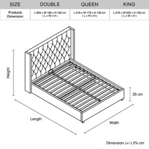 Veronica Bed Frame King Size Winged Grey Linen Fabric Seam Grid Pattern with gas lift plywood metal structure - Image 7