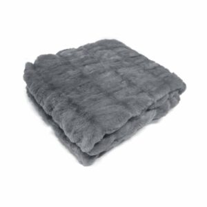 Harper Soft Ruched Pattern Faux Fur Throw Rug 127 x 152 cm Grey - Image 1