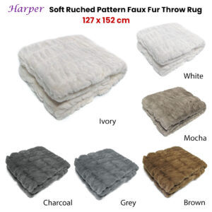Harper Soft Ruched Pattern Faux Fur Throw Rug 127 x 152 cm Grey - Image 2