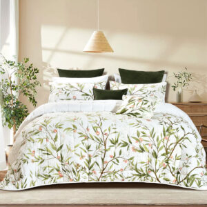 Bianca Corymbia White Floral Printed Quilted Polyester Coverlet Set Super King - Image 1
