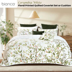 Bianca Corymbia White Floral Printed Quilted Polyester Coverlet Set Super King - Image 2