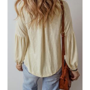 Apricot Paisley Floral Embroidered Notch V Neck Blouse - M - Image 4