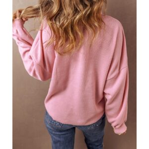 Pink Ribbed Knit Collared Henley Top with Chest Pocket - S - Image 6