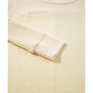 Beige Thermal Knit Patchwork Exposed Seam Long Sleeve Top - M - Image 3
