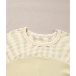 Beige Thermal Knit Patchwork Exposed Seam Long Sleeve Top - M - Image 4