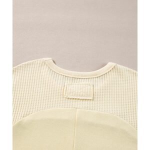 Beige Thermal Knit Patchwork Exposed Seam Long Sleeve Top - M - Image 5