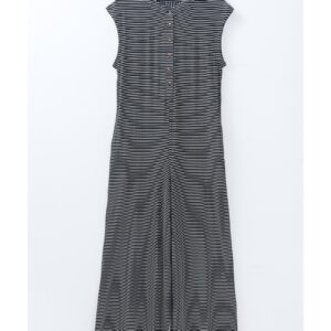 Black white Striped Print Buttoned Wide Leg Sleeveless Jumpsuit - L - Image 4