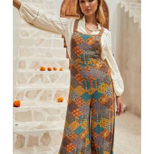 Multicolour Boho Floral Print Crossed Straps Ankle-length Jumpsuit - L - Image 3