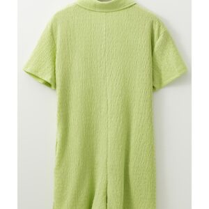Meadow Mist Green Textured Short Sleeve Patched Pocket Buttoned Shirt Romper - L - Image 5