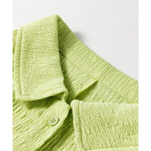 Meadow Mist Green Textured Short Sleeve Patched Pocket Buttoned Shirt Romper - L - Image 6