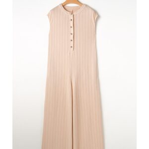 Smoke Gray Textured Buttoned Wide Leg Sleeveless Jumpsuit - L - Image 1