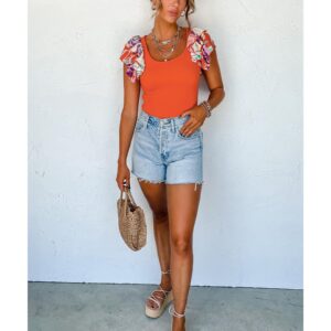 Orange Ribbed Knit Tiered Ruffled Sleeve Bodysuit - L - Image 1