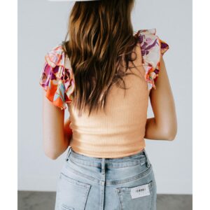 Parchment Ribbed Knit Tiered Ruffled Sleeve Bodysuit - M - Image 4