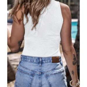 White Zip up Mock Neck Ribbed Sleeveless Bodysuit - M - Image 2