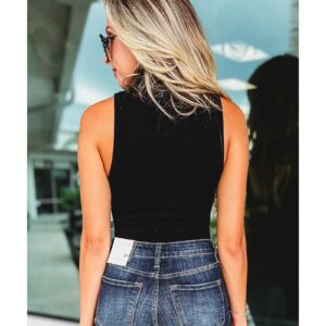 Black Zip up Mock Neck Ribbed Sleeveless Bodysuit - L - Image 6