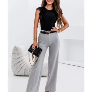 Black Solid Ruffled Mesh Patchwork Sleeve Bodysuit - L - Image 2
