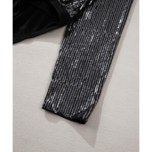 Black Sequin Mesh Long Sleeve Surplice Neck Bodysuit - S - Image 3