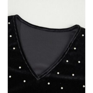 Black Velvet Beaded Long Sleeve V Neck Bodysuit - L - Image 5