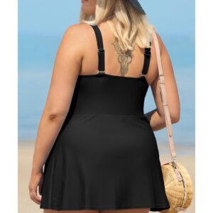 Black Solid Color Square Neck Knotted Plus Size One Piece Swimsuit - 1X - Image 2