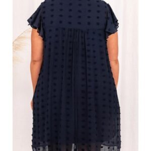Navy Blue Dotty Textured Notched Neck Plus Ruffled Dress - 3X - Image 2