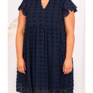 Navy Blue Dotty Textured Notched Neck Plus Ruffled Dress - 3X - Image 3