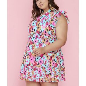 Red Floral Ruffled Cap Sleeve Plus Size Mini Dress - 2X - Image 1