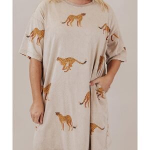 Apricot Plus Size Cheetah Print Side Pockets T Shirt Mini Dress - 3X - Image 1